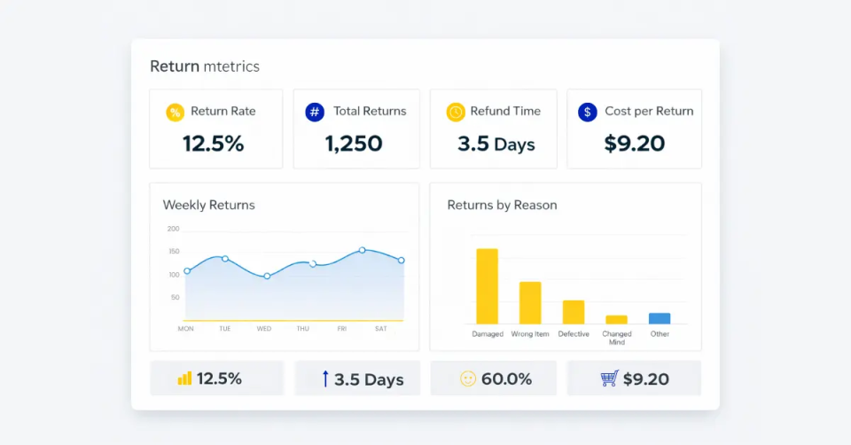 A dashboard showing return metrics